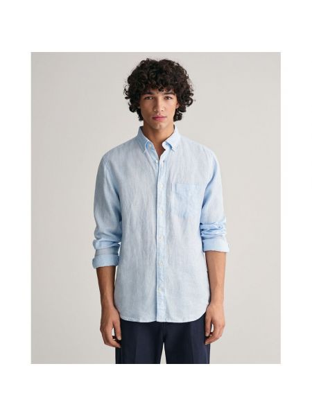 Льняная рубашка с длинным рукавом Gant синяя