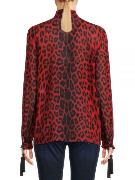 Леопардовая шелковая блузка с принтом Roberto Cavalli красная
