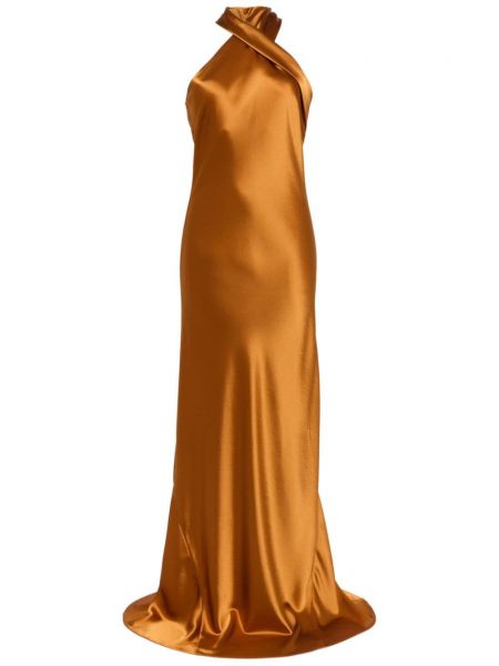 Robe de soirée en satin Galvan London marron