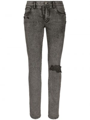 Obnosené džínsy s rovným strihom Dolce & Gabbana sivá