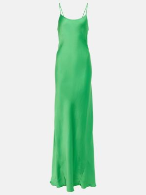 Saténové dlouhé šaty Victoria Beckham zelené
