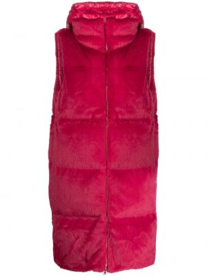 Kožušinová vesta na zips s kapucňou Herno ružová