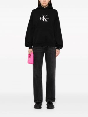 Bluza z kapturem bawełniana z nadrukiem Calvin Klein czarna