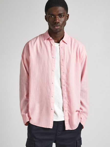 Льняная джинсовая рубашка Pepe Jeans London розовая