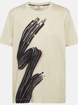 Bavlněné tričko s potiskem s dlouhými rukávy Fendi - černá