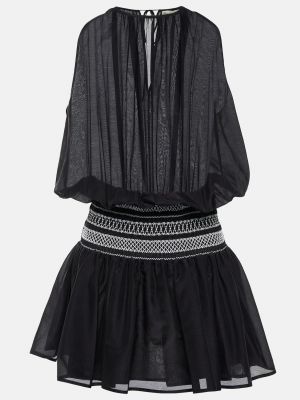 Мини-платье из присборенного хлопка и шелка TORY BURCH черный