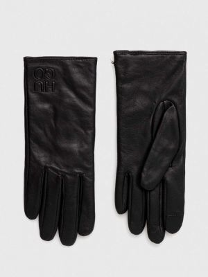 Černé kožené rukavice Hugo