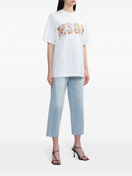 Kokvilnas t-krekls ar ziediem Msgm balts