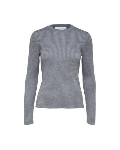 Pulover slim fit din bumbac Selected Femme - gri