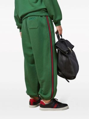 Bavlněné sportovní kalhoty s výšivkou Gucci zelené