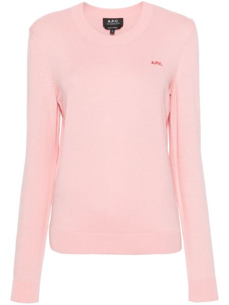 Памучен пуловер бродиран A.p.c. розово