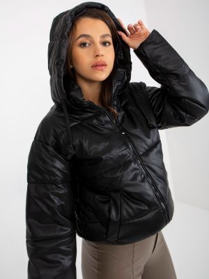 Puhasta usnjena jakna s kapuco Fashionhunters črna