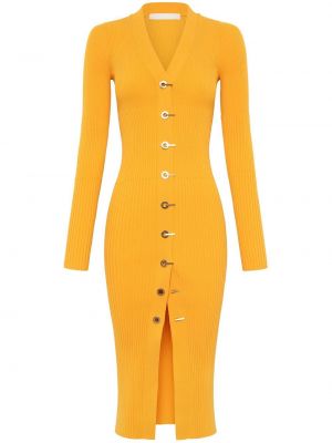 Pletené šaty z nylonu s výstřihem do v s dlouhými rukávy Dion Lee - žlutá
