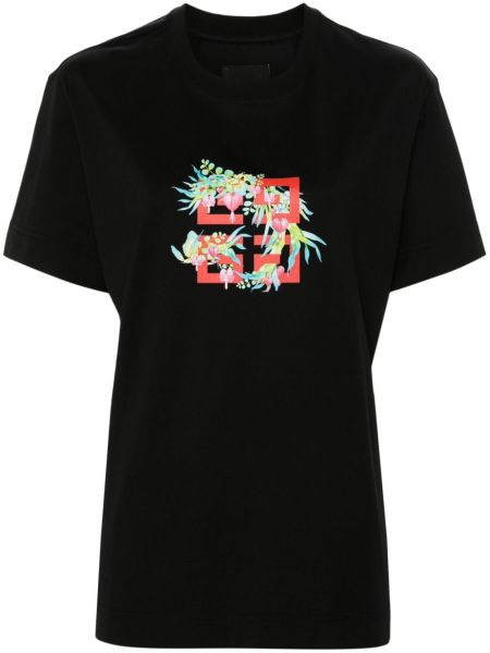 Pamučna majica s cvjetnim printom s printom Givenchy crna