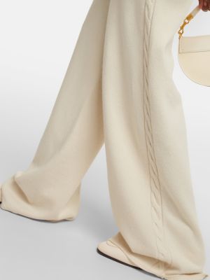 Kašmírové kalhoty s vysokým pasem relaxed fit Loro Piana bílé