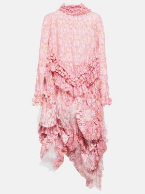 Midi obleka z volani s čipko Susan Fang roza