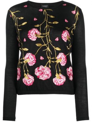 Svilen pulover iz kašmirja s cvetličnim vzorcem Giambattista Valli črna