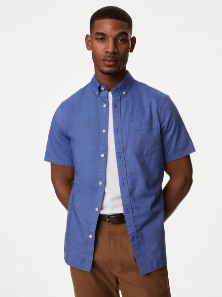 Košile s krátkými rukávy Marks & Spencer modrá