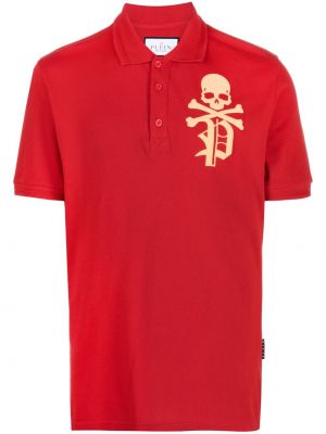 Kokvilnas polo krekls ar apdruku Philipp Plein sarkans
