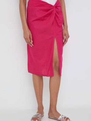 Lněné midi sukně Answear Lab růžové