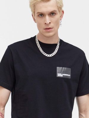 Памучна тениска с дълъг ръкав с принт Karl Lagerfeld Jeans черно