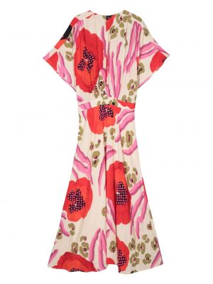 Sukienka midi z nadrukiem w abstrakcyjne wzory Essentiel Antwerp beżowa