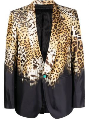 Leopardí hedvábné sako s potiskem Roberto Cavalli černé