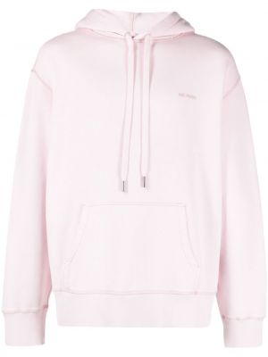 Pamučna hoodie s kapuljačom s vezom Ami Paris ružičasta
