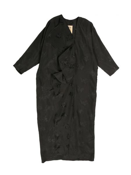 Jacquard ravna haljina s draperijom Uma Wang crna