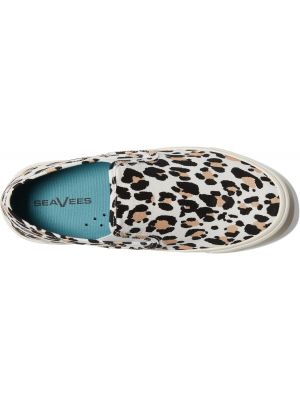 Леопардовые кроссовки на платформе без шнуровки Seavees белые