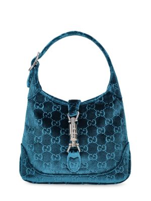 Žametna torbica za čez ramo iz rebrastega žameta iz rebrastega žameta Gucci srebrna