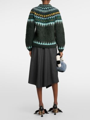 Moherowy sweter żakardowy Loewe zielony