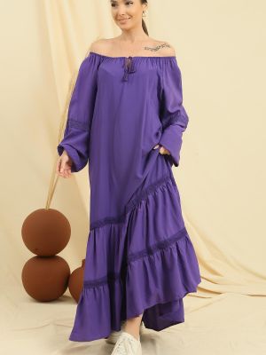 Oversized viskózové dlouhé šaty s dlouhými rukávy By Saygı