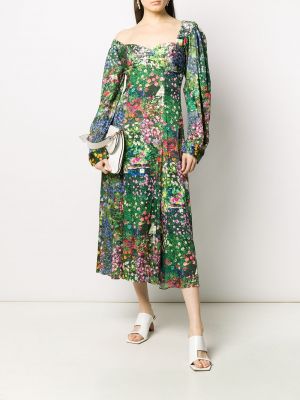 Zelené asymetrické květinové šaty s potiskem Natasha Zinko