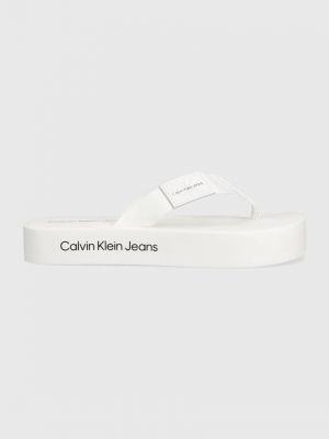Japonki na platformie Calvin Klein Jeans białe