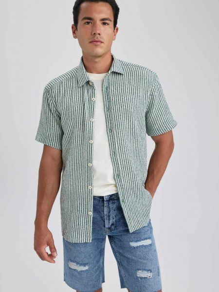 Pruhovaná bavlněná košile s krátkými rukávy Defacto
