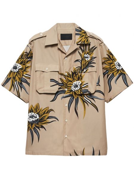 Kokvilnas krekls ar ziediem ar apdruku Prada