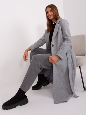 Pūkinė melanžinis paltas su sagomis Fashionhunters pilka