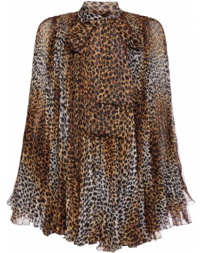 Мини рокля с панделка от шифон с леопардов принт Dolce & Gabbana