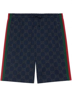Shorts de sport en coton à imprimé Gucci bleu
