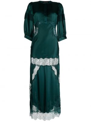 Jedwabna sukienka długa koronkowa Cynthia Rowley zielona