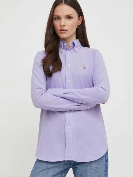 Памучна риза Polo Ralph Lauren виолетово