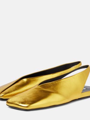 Nyitott sarkú bőr balerina cipők Jil Sander aranyszínű