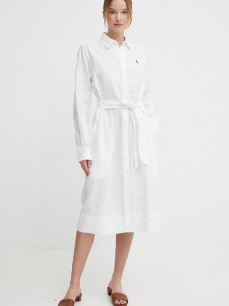 Lniana sukienka mini Polo Ralph Lauren biała