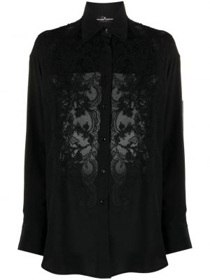 Nėriniuota gėlėta šilkinė marškiniai Ermanno Ermanno juoda