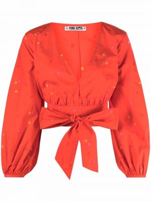 Bluzka kopertowa z haftem Ciao Lucia, czerwony