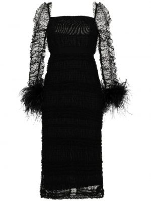 Midi šaty s perím Self-portrait čierna