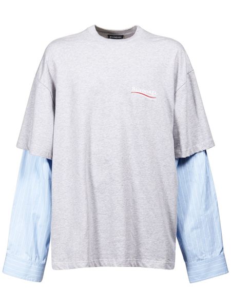 Camiseta de manga larga de algodón manga larga Balenciaga gris
