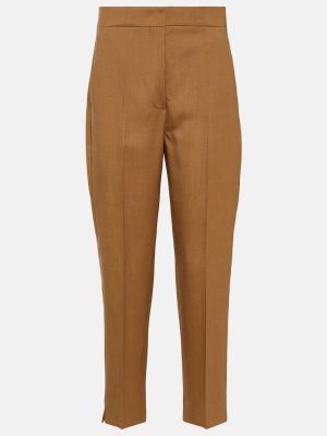 Moherowe jedwabne proste spodnie wełniane Max Mara brązowe
