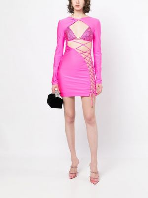 Mežģīņu mini kleita ar šņorēm Dundas rozā